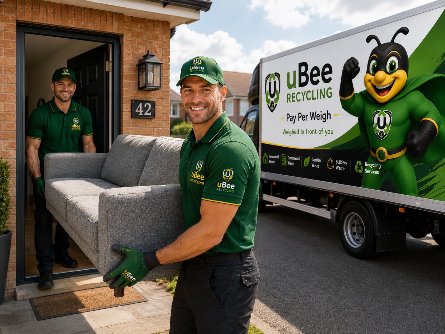 uBee crew loading a sofa onto the uBeeMobile